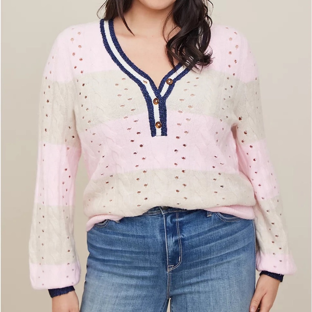Torrid‎ VEGAN CASHMERE PULLOVER HENLEY SWEATER Pink/ Tan Size 0/Large